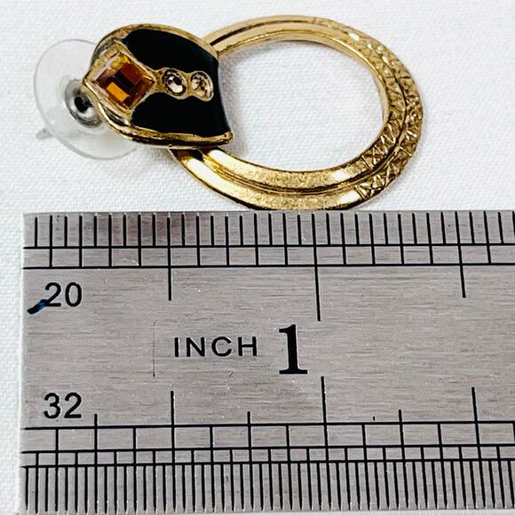 Vintage Chicos Earrings Designer Gold Tone Black Enamel Yellow Clear Stones - Picture 6 of 6
